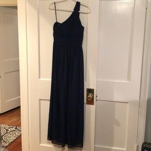 Donna Morgan bridesmaid dress in navy
